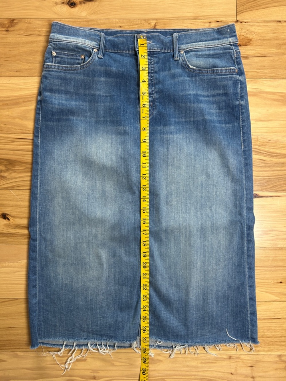 MOTHER Light Blue Denim Distressed Jean Skirt | Size 31 - Picture 3 of 7